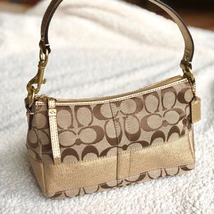 Coach gold signature logo print handbag